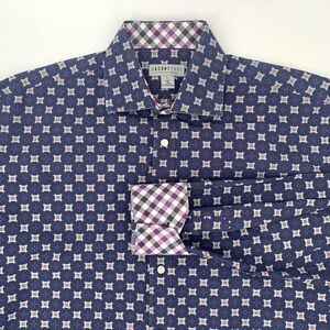 Jack Stone by Thomas Dean Navy Blue Geometic Flip‎ Cuff Men's Shirt Size Large